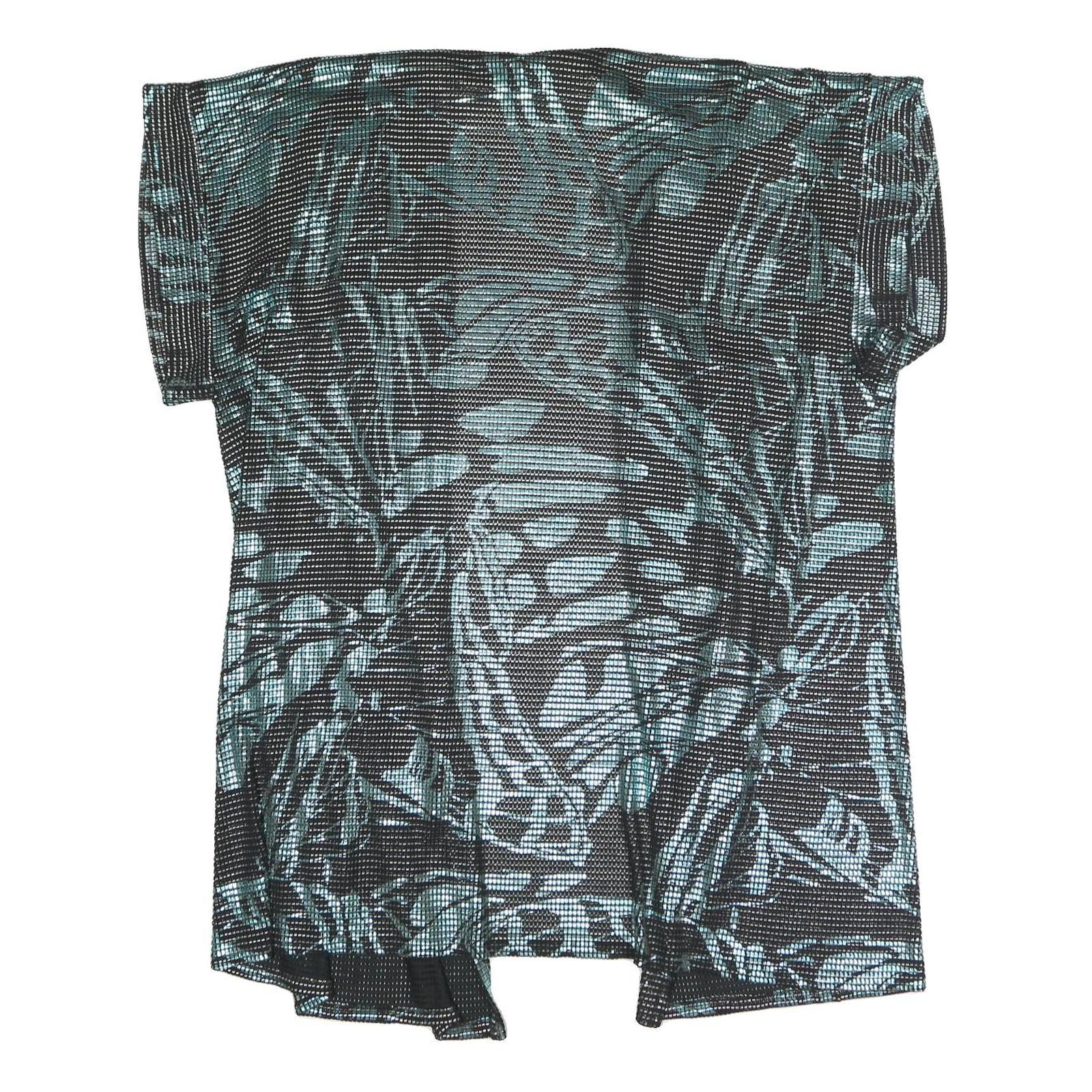 Womens Black & Green Printed Top Short Sleeve V-Neck XL Summer Casual