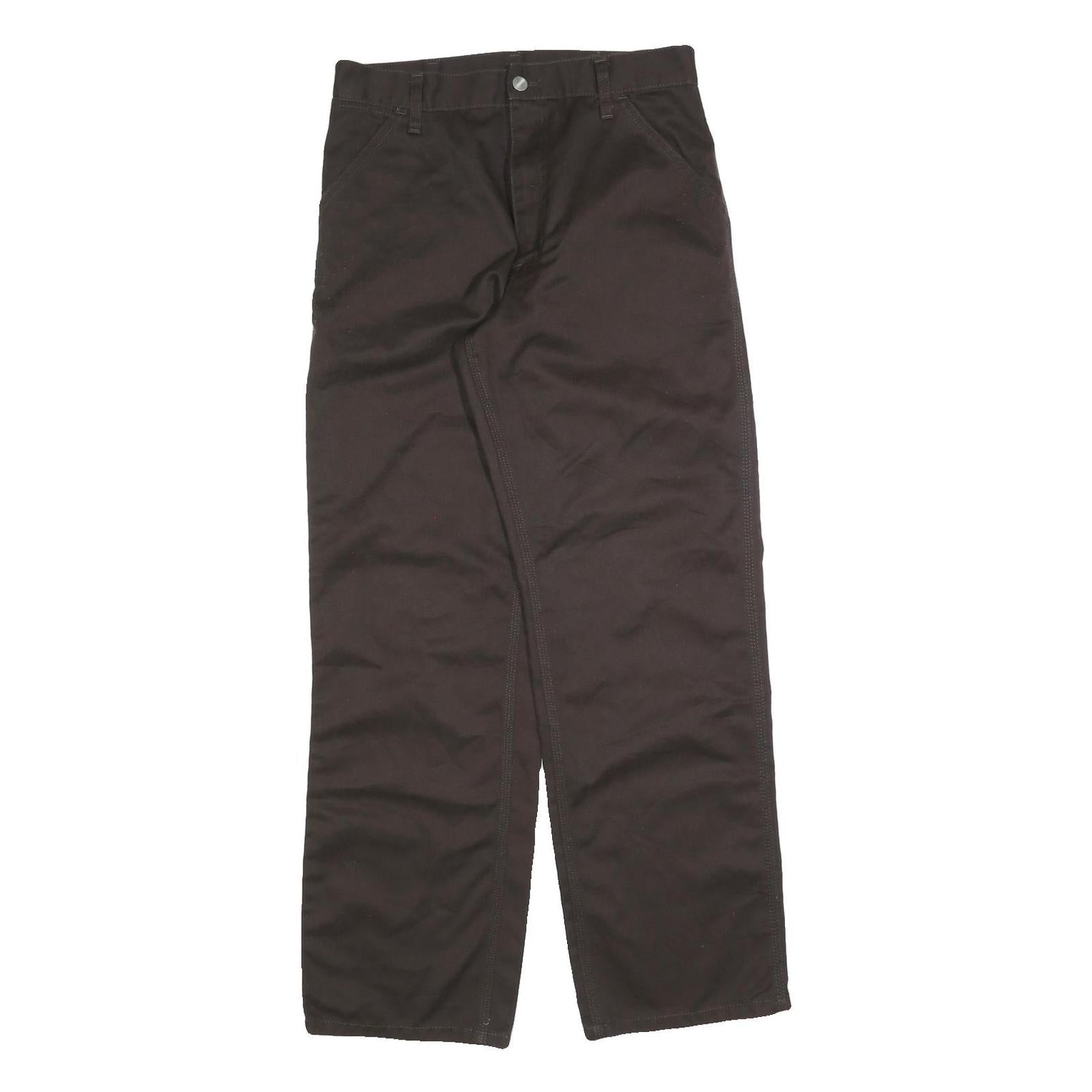 CARHARTT Mens Cotton Blend Brown Regular Fit Straight Trousers W29 L32 Workwear