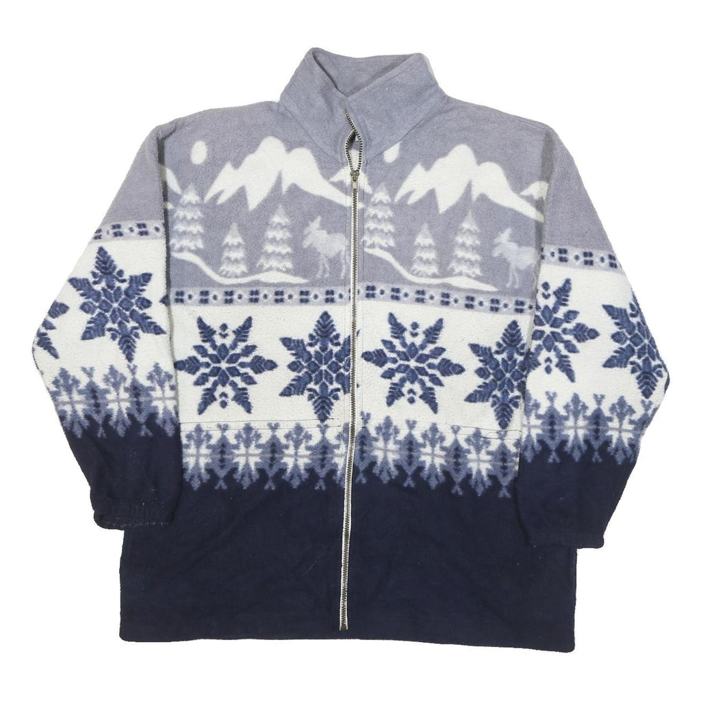 R & R SPORT Mens Blue Grey Patterned Zip Jacket L Polyester Blend Winter Style