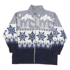 R & R SPORT Mens Blue Grey Patterned Zip Jacket L Polyester Blend Winter Style