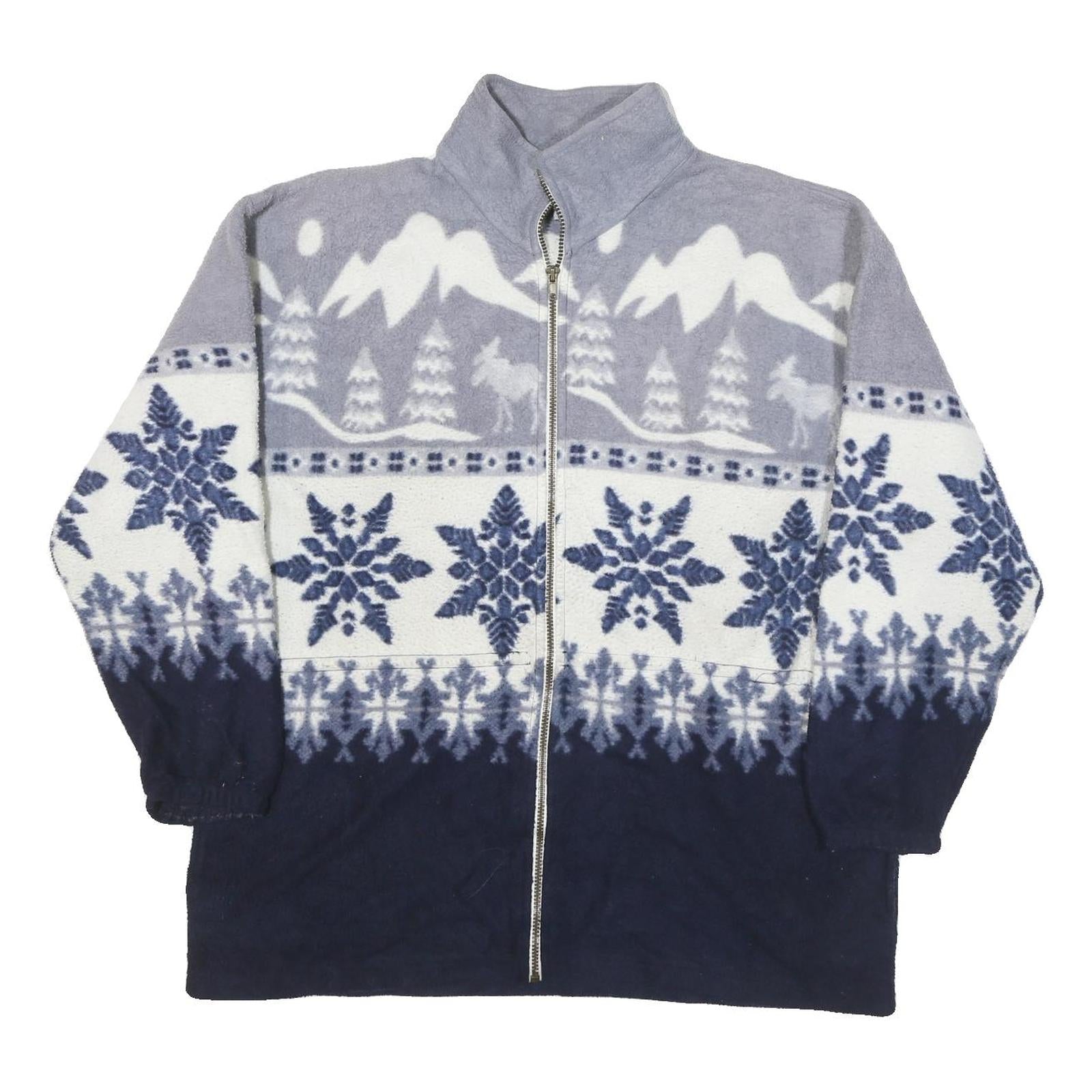 R & R SPORT Mens Blue Grey Patterned Zip Jacket L Polyester Blend Winter Style