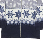 R & R SPORT Mens Blue Grey Patterned Zip Jacket L Polyester Blend Winter Style