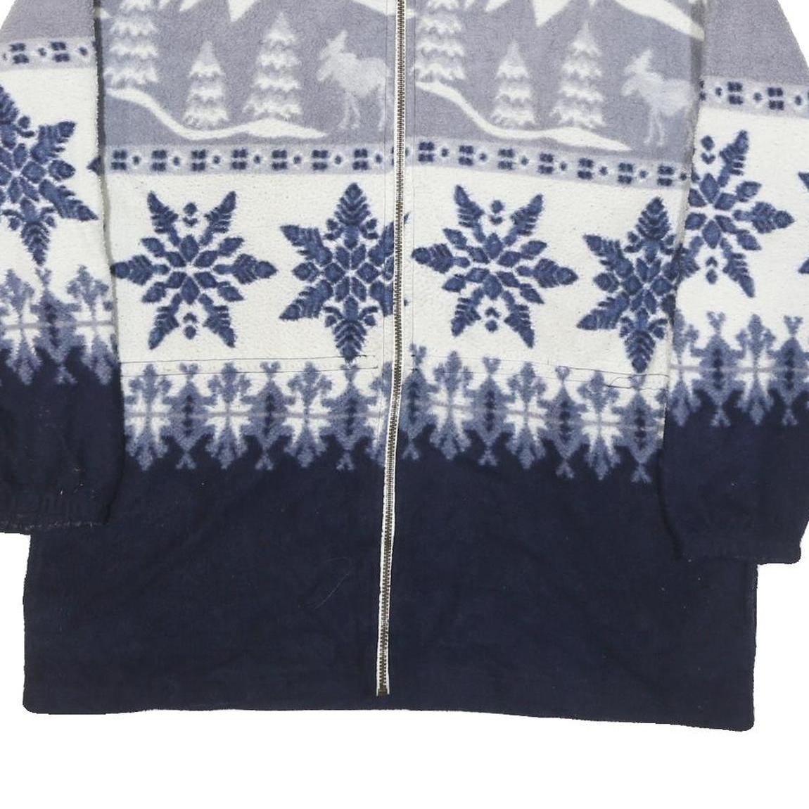 R & R SPORT Mens Blue Grey Patterned Zip Jacket L Polyester Blend Winter Style