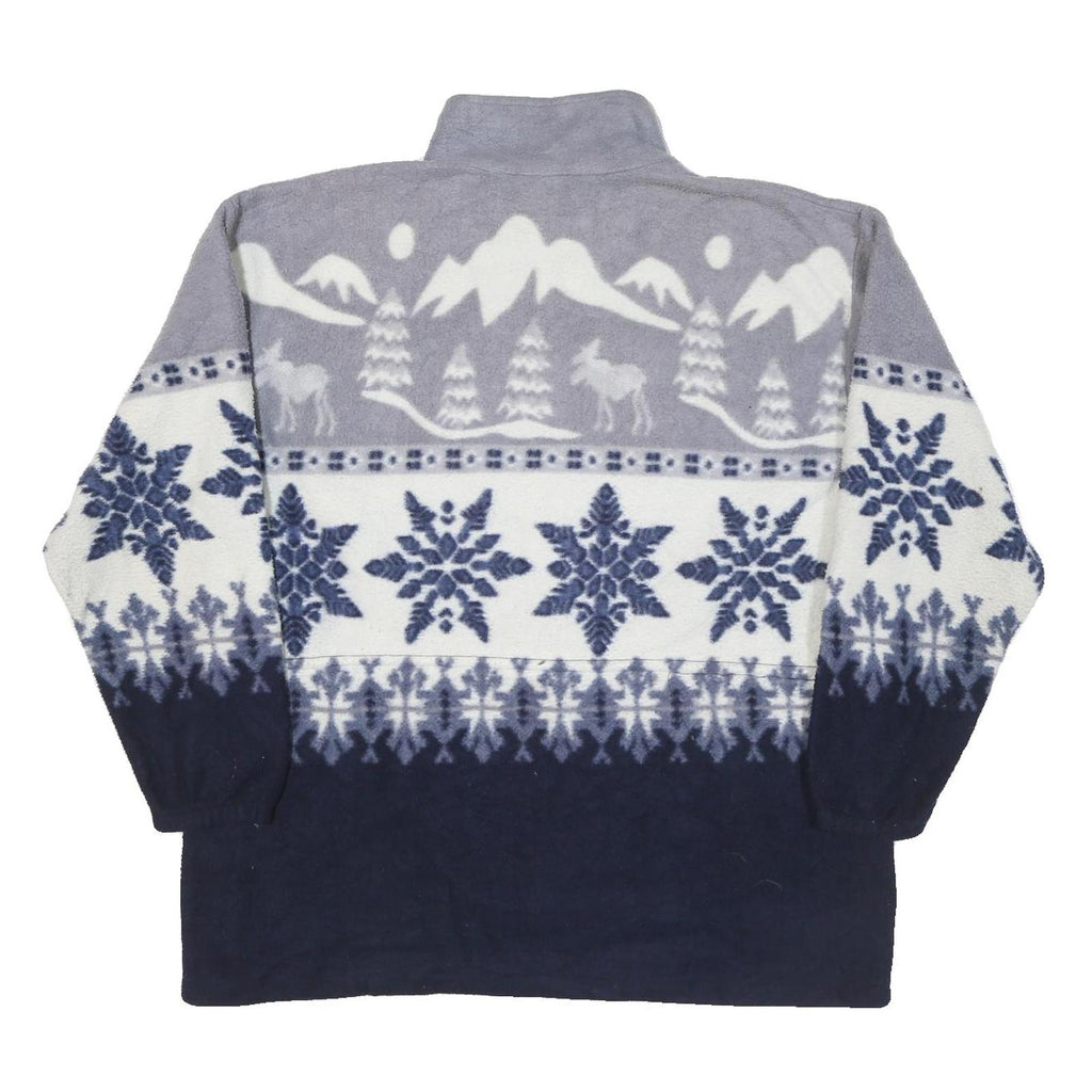 R & R SPORT Mens Blue Grey Patterned Zip Jacket L Polyester Blend Winter Style