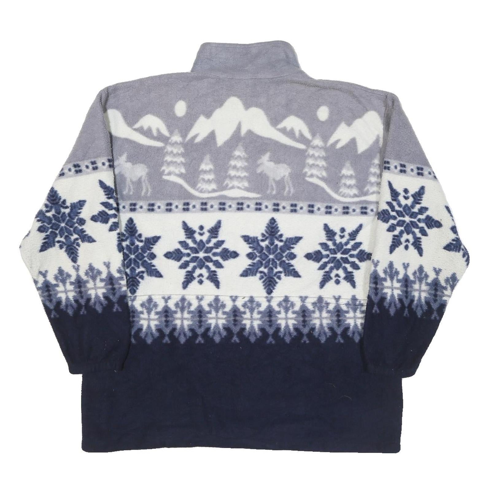 R & R SPORT Mens Blue Grey Patterned Zip Jacket L Polyester Blend Winter Style