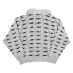 Mens Grey Patterned Wool Blend Jumper Shawl Collar Chunky Knit XL Winter Wear