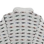 Mens Grey Patterned Wool Blend Jumper Shawl Collar Chunky Knit XL Winter Wear