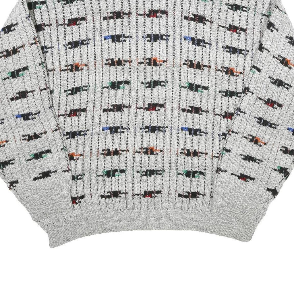 Mens Grey Patterned Wool Blend Jumper Shawl Collar Chunky Knit XL Winter Wear