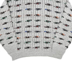 Mens Grey Patterned Wool Blend Jumper Shawl Collar Chunky Knit XL Winter Wear