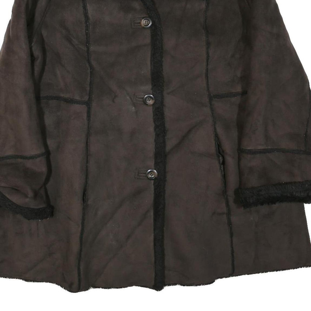 Womens Black Faux Leather Button Jacket M Faux Leather Plain Stylish Winter Wear