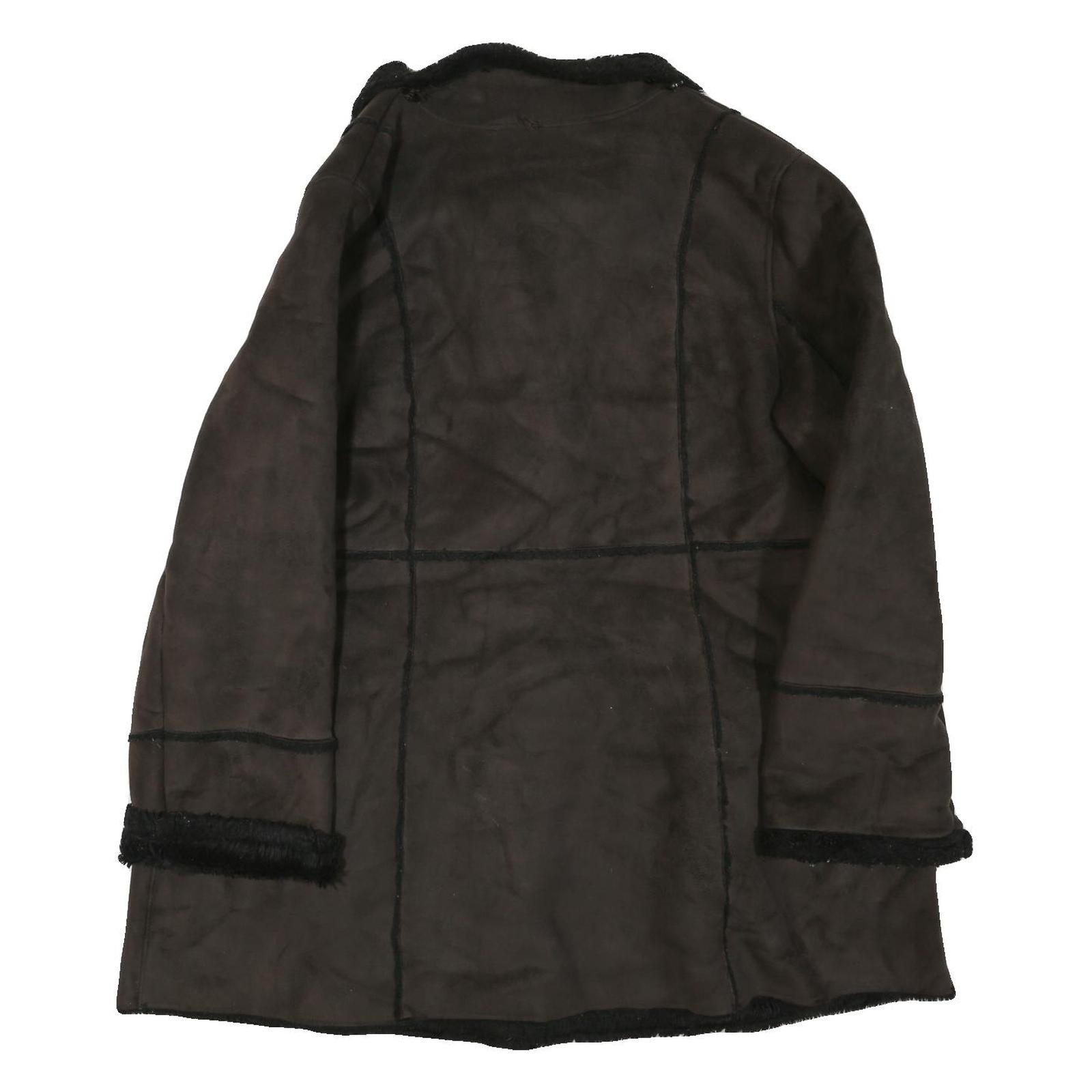 Womens Black Faux Leather Button Jacket M Faux Leather Plain Stylish Winter Wear