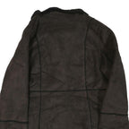 Womens Black Faux Leather Button Jacket M Faux Leather Plain Stylish Winter Wear