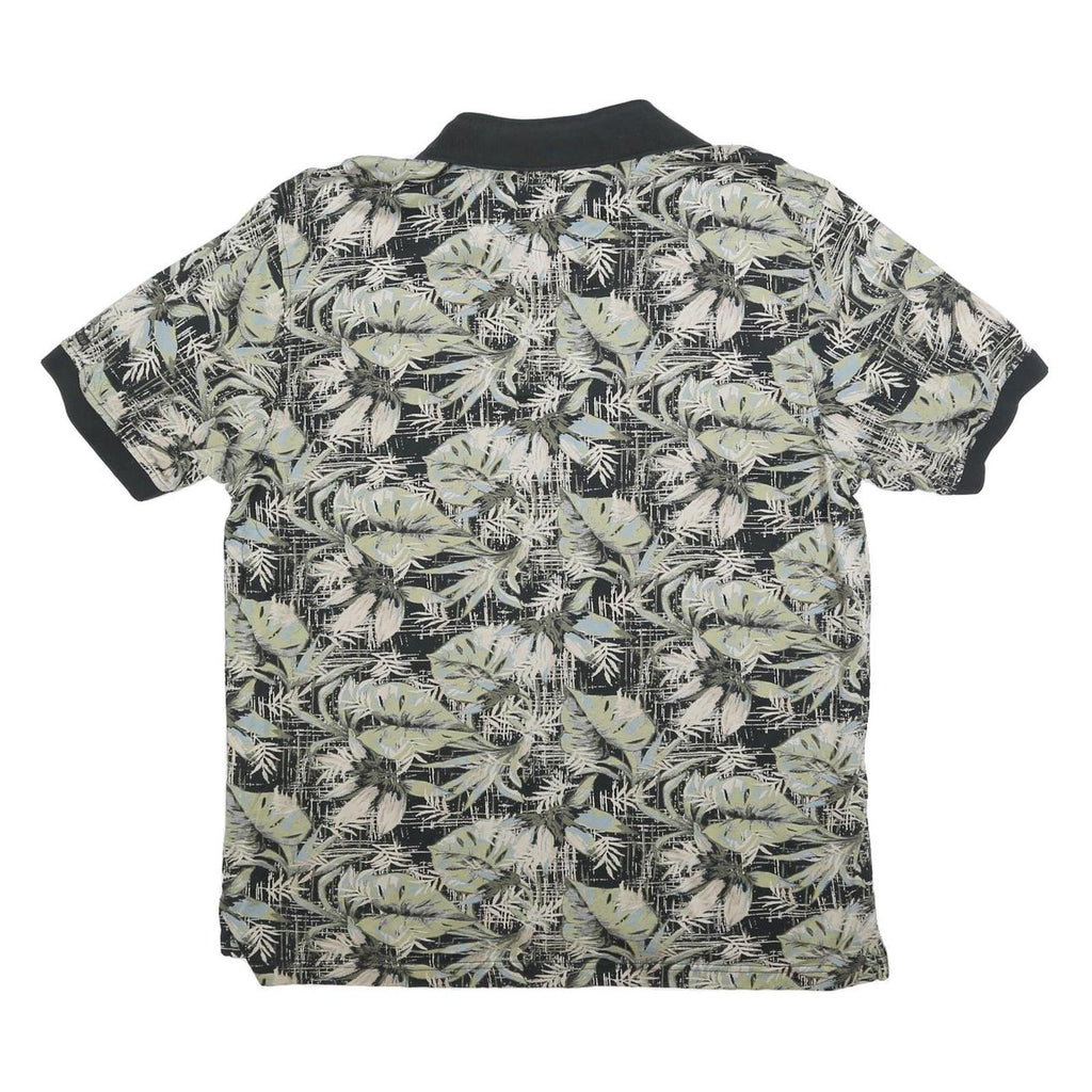 IZOD Mens Black & Grey Tropical Print Short Sleeve Polo Shirt L Casual Golf
