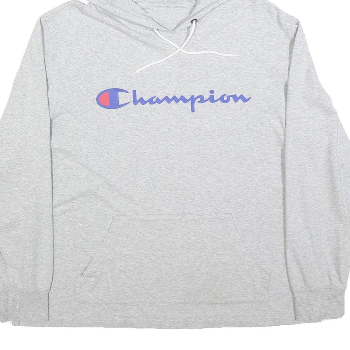CHAMPION Womens Grey Pullover Hoodie L Cotton Blend Casual Sweatshirt