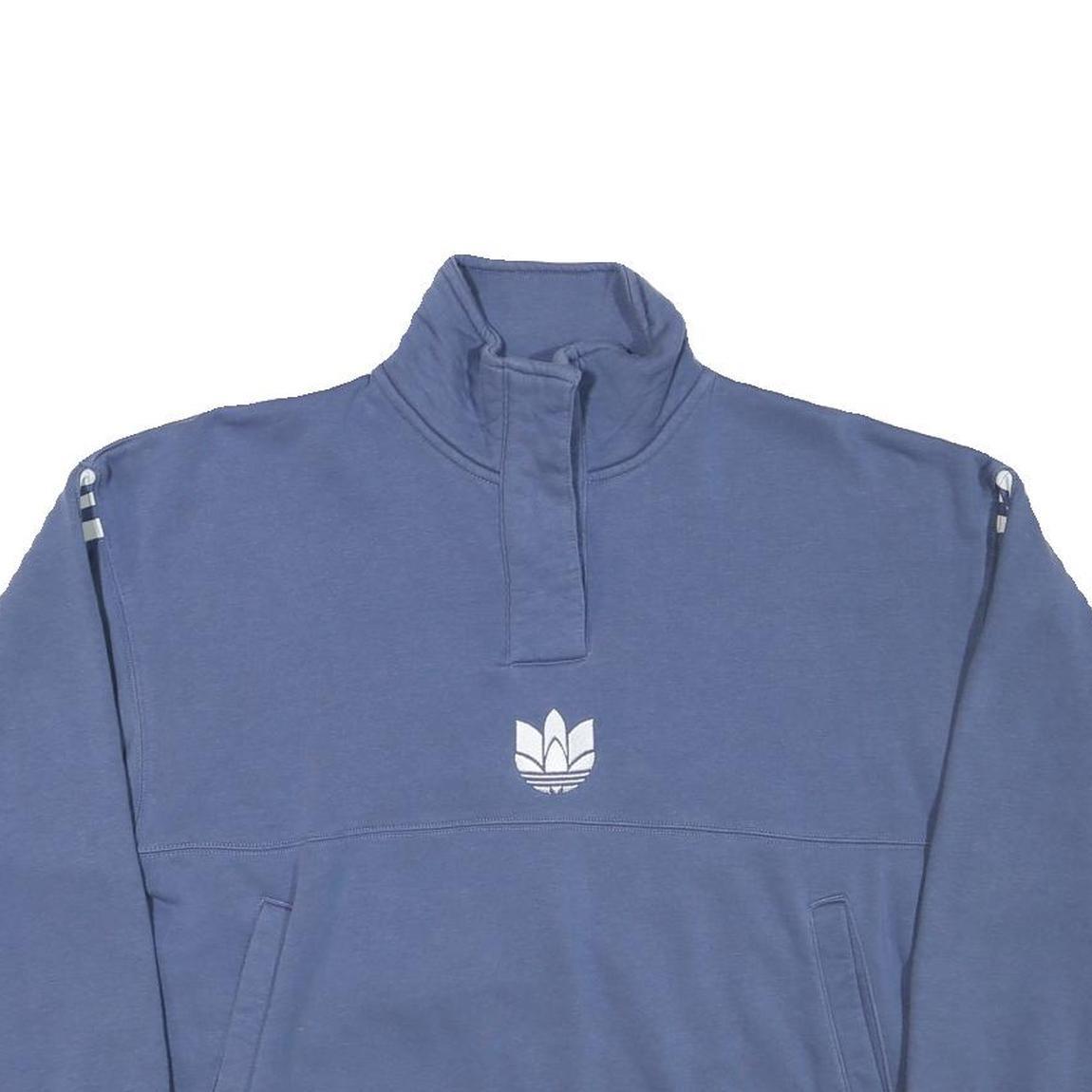 ADIDAS Womens Blue Cotton Blend Sweatshirt High Neck UK 14 Relaxed Fit 3 Stripe