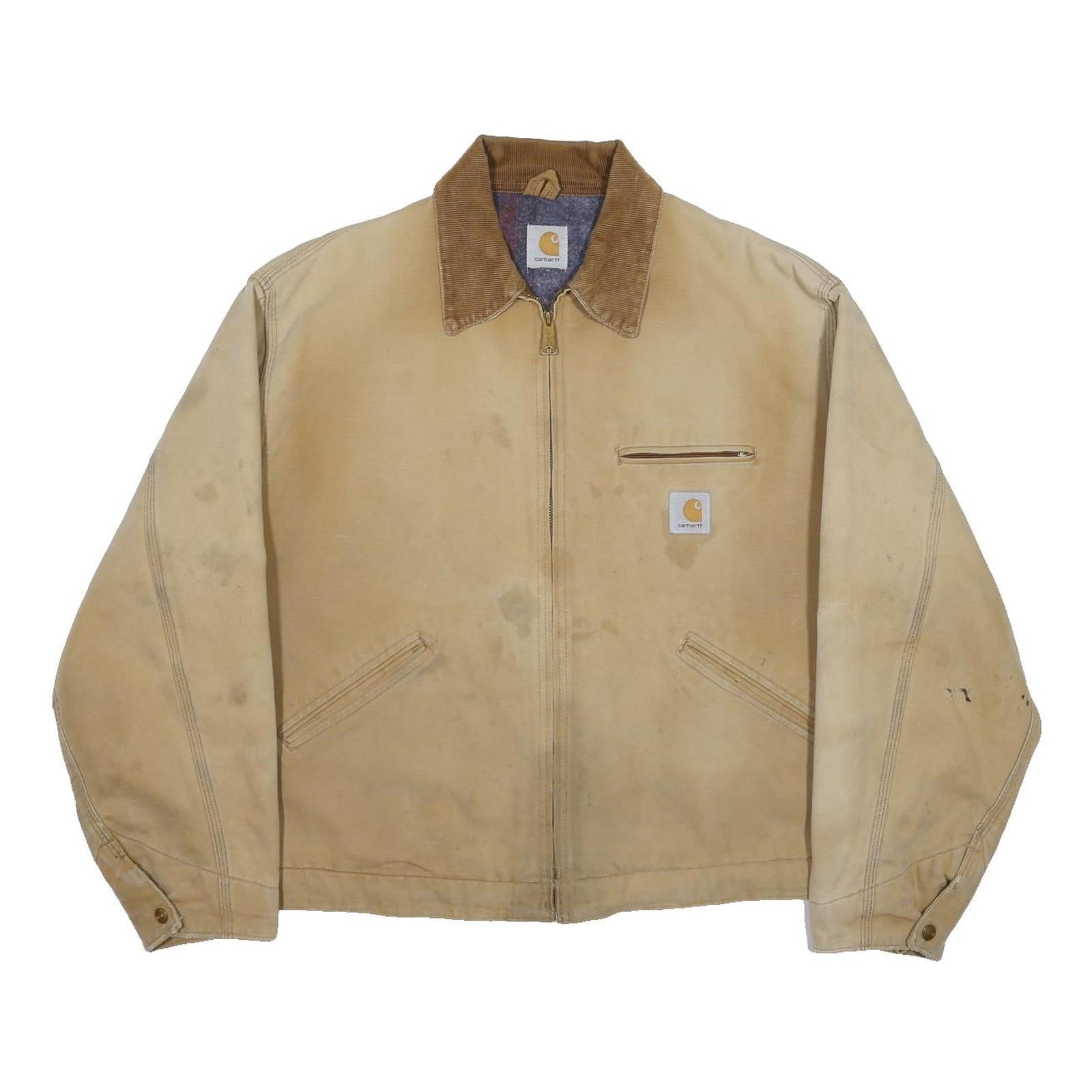 CARHARTT Detroit Mens Beige Brown Workwear Blanket-Lined Jacket XL Cotton Zip