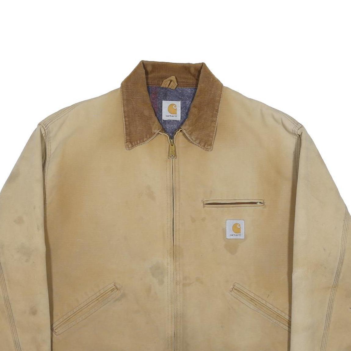 CARHARTT Detroit Mens Beige Brown Workwear Blanket-Lined Jacket XL Cotton Zip