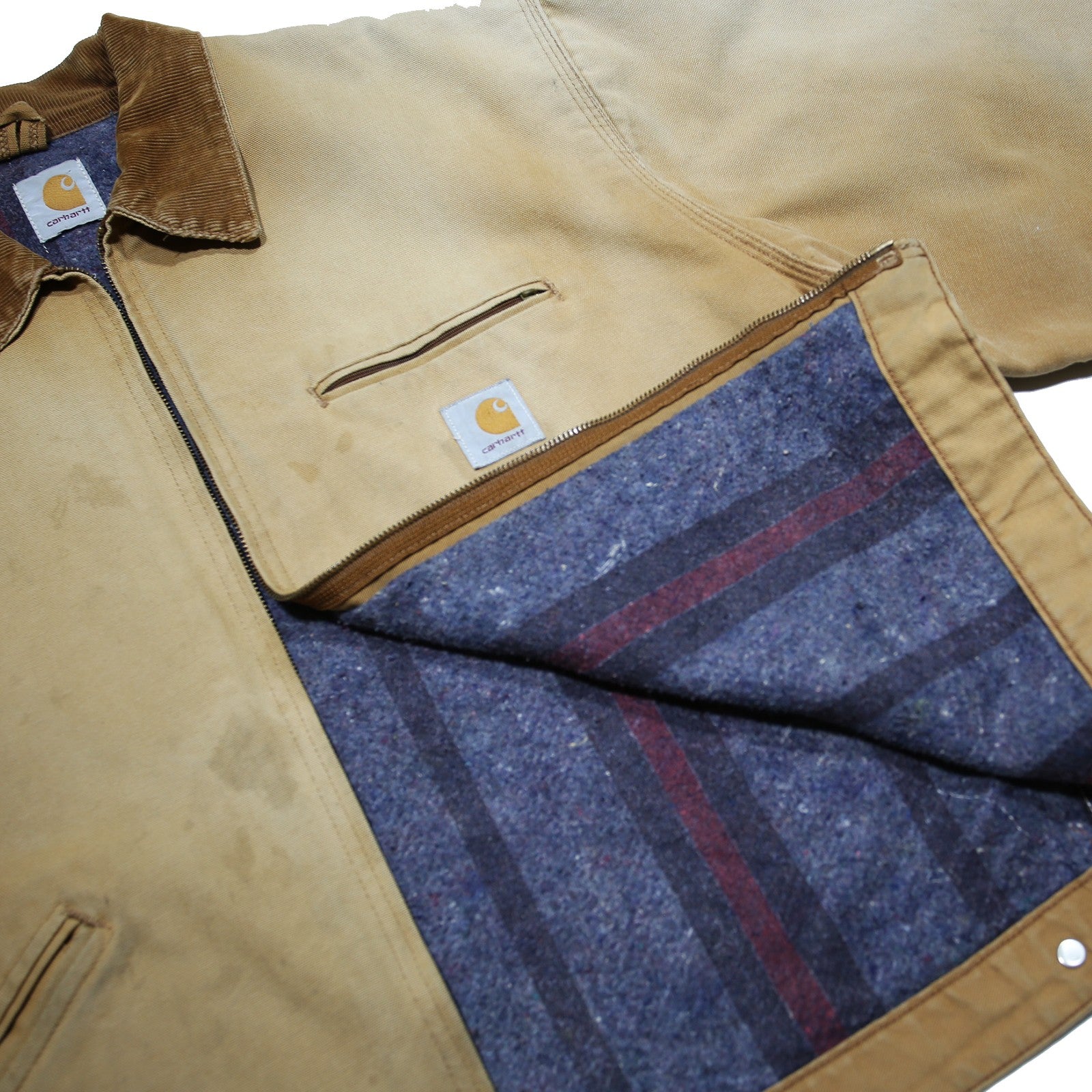 CARHARTT Detroit Mens Beige Brown Workwear Blanket-Lined Jacket XL Cotton Zip