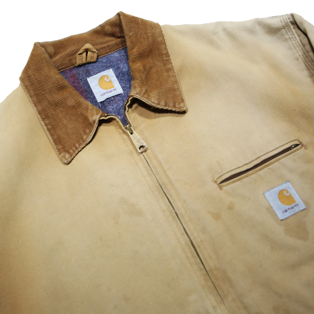 CARHARTT Detroit Mens Beige Brown Workwear Blanket-Lined Jacket XL Cotton Zip