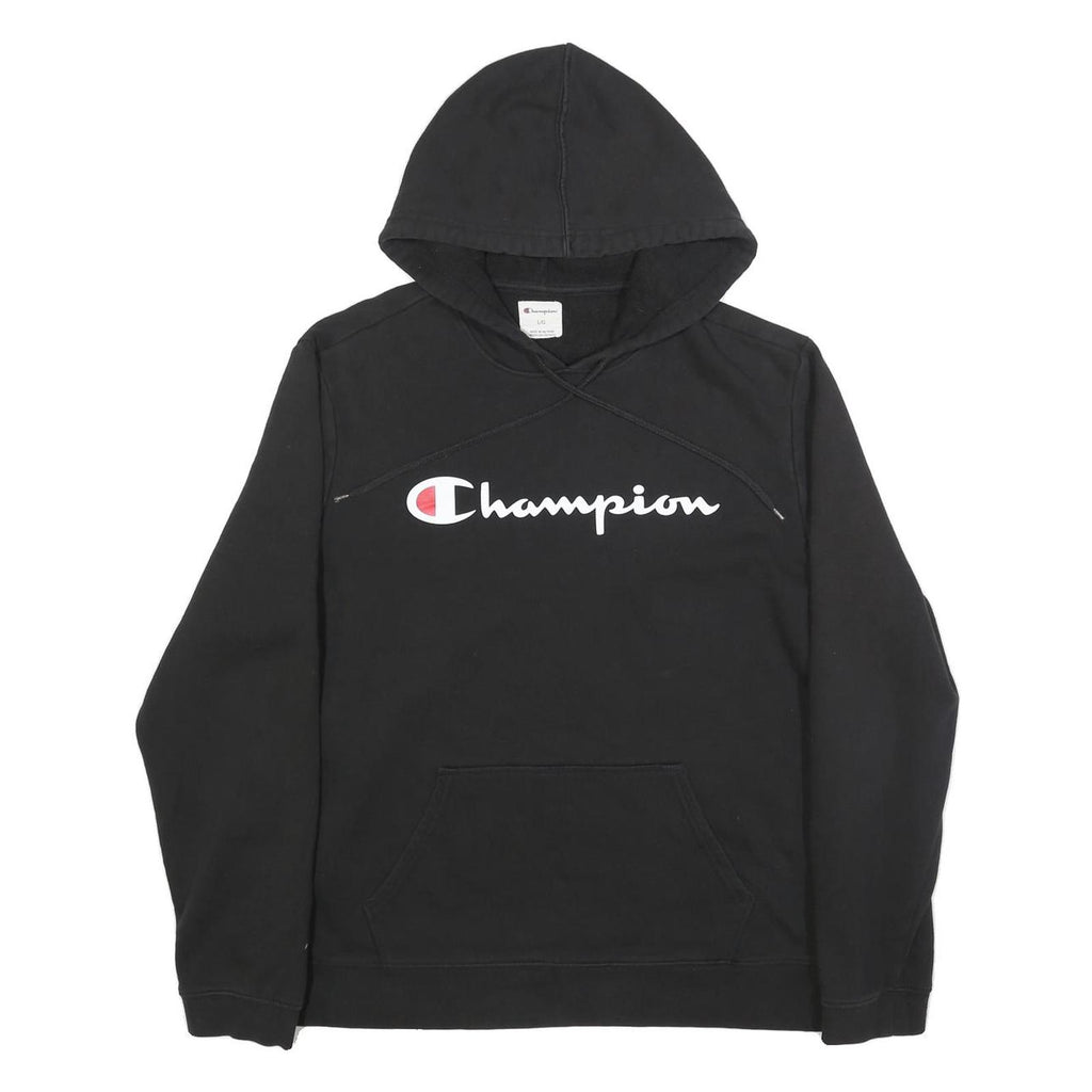CHAMPION Mens Black Hoodie L Cotton Blend Pullover Hooded Sweatshirt