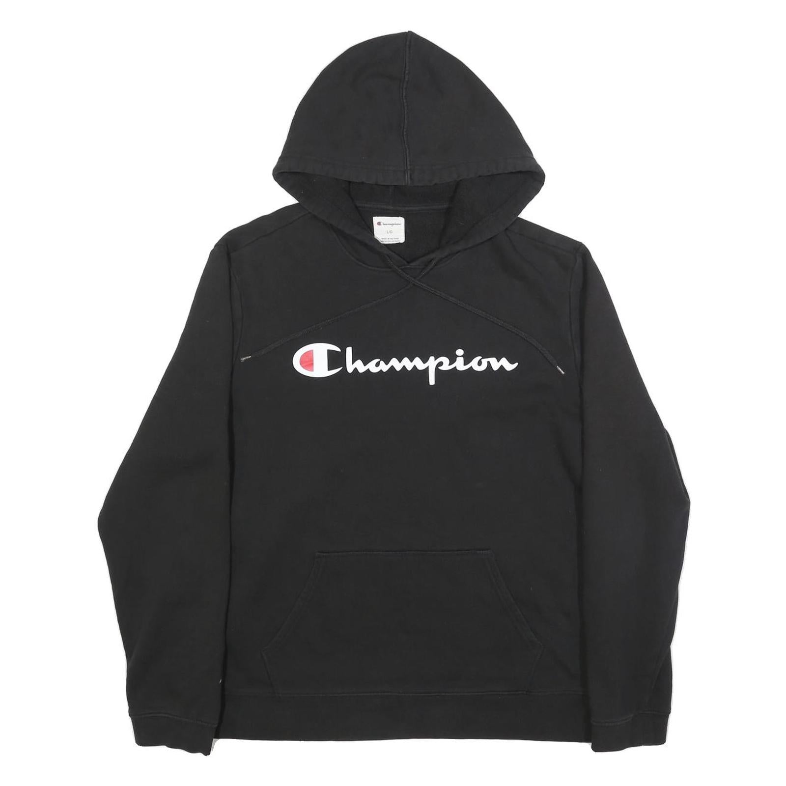 CHAMPION Mens Black Hoodie L Cotton Blend Pullover Hooded Sweatshirt
