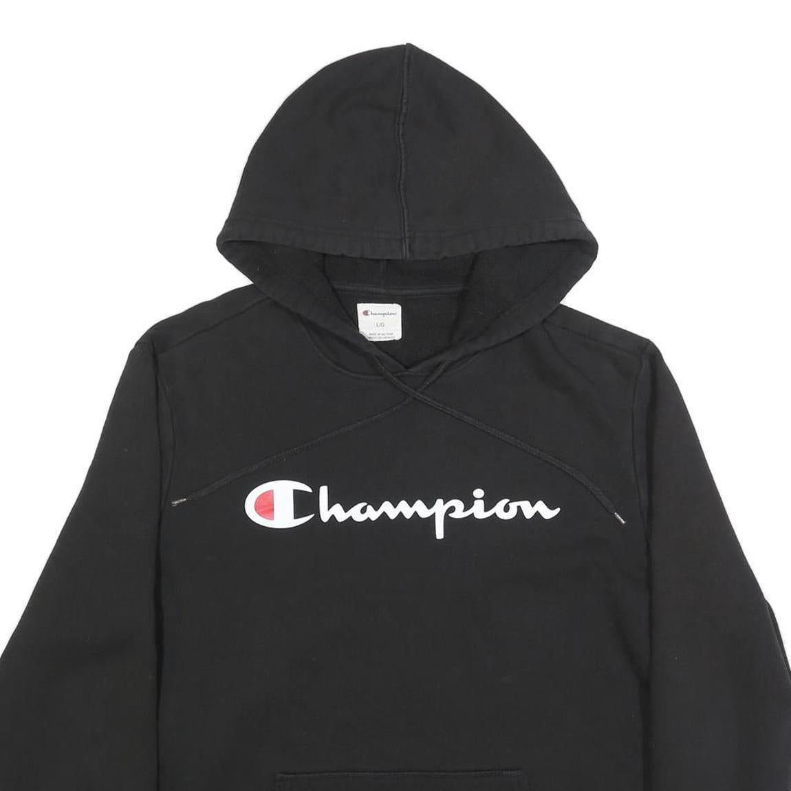 CHAMPION Mens Black Hoodie L Cotton Blend Pullover Hooded Sweatshirt