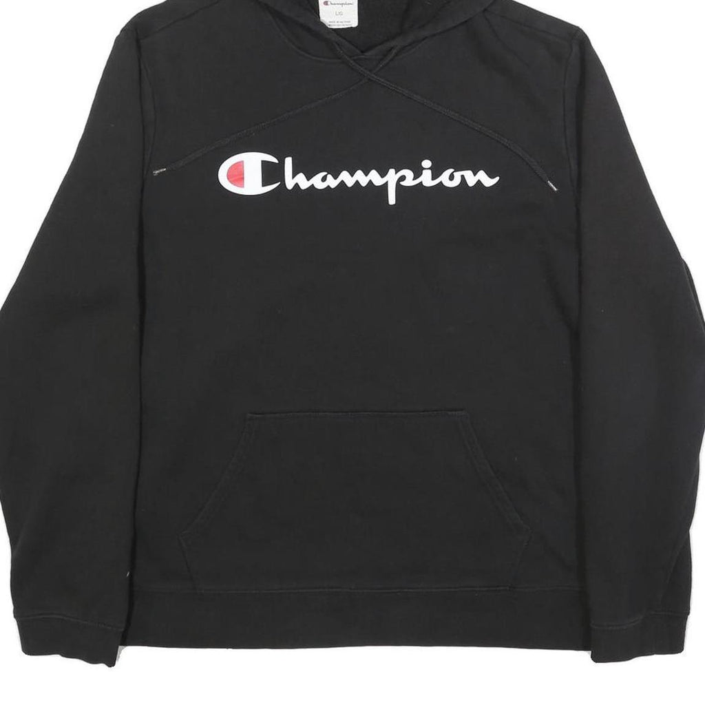 CHAMPION Mens Black Hoodie L Cotton Blend Pullover Hooded Sweatshirt