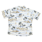 PIERRE CARDIN Mens White Blue Tropical Print Shirt 2XL Cotton Blend Casual