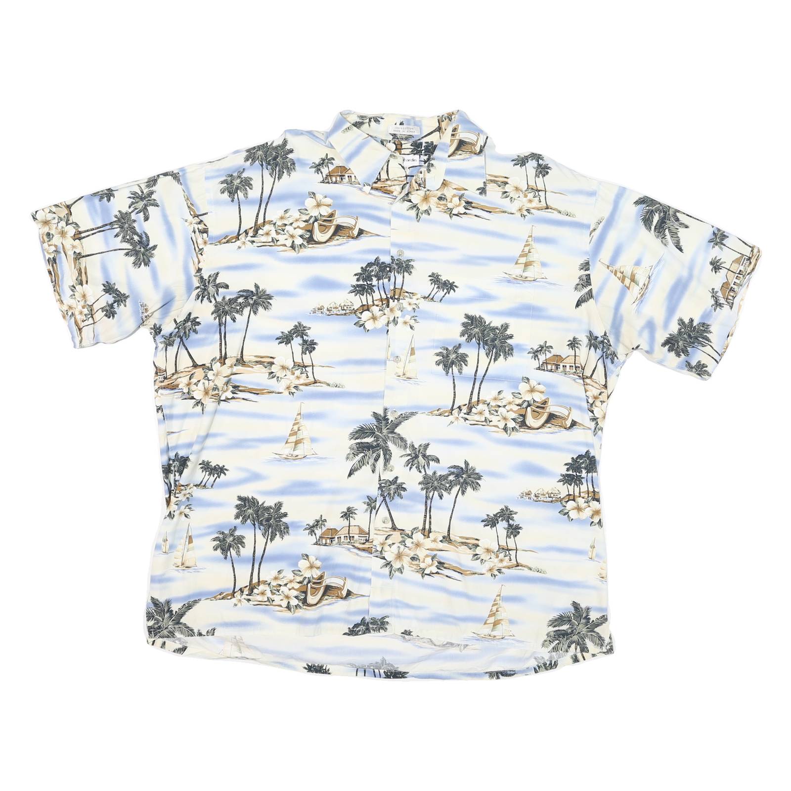 PIERRE CARDIN Mens White Blue Tropical Print Shirt 2XL Cotton Blend Casual