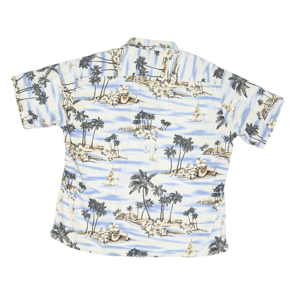PIERRE CARDIN Mens White Blue Tropical Print Shirt 2XL Cotton Blend Casual