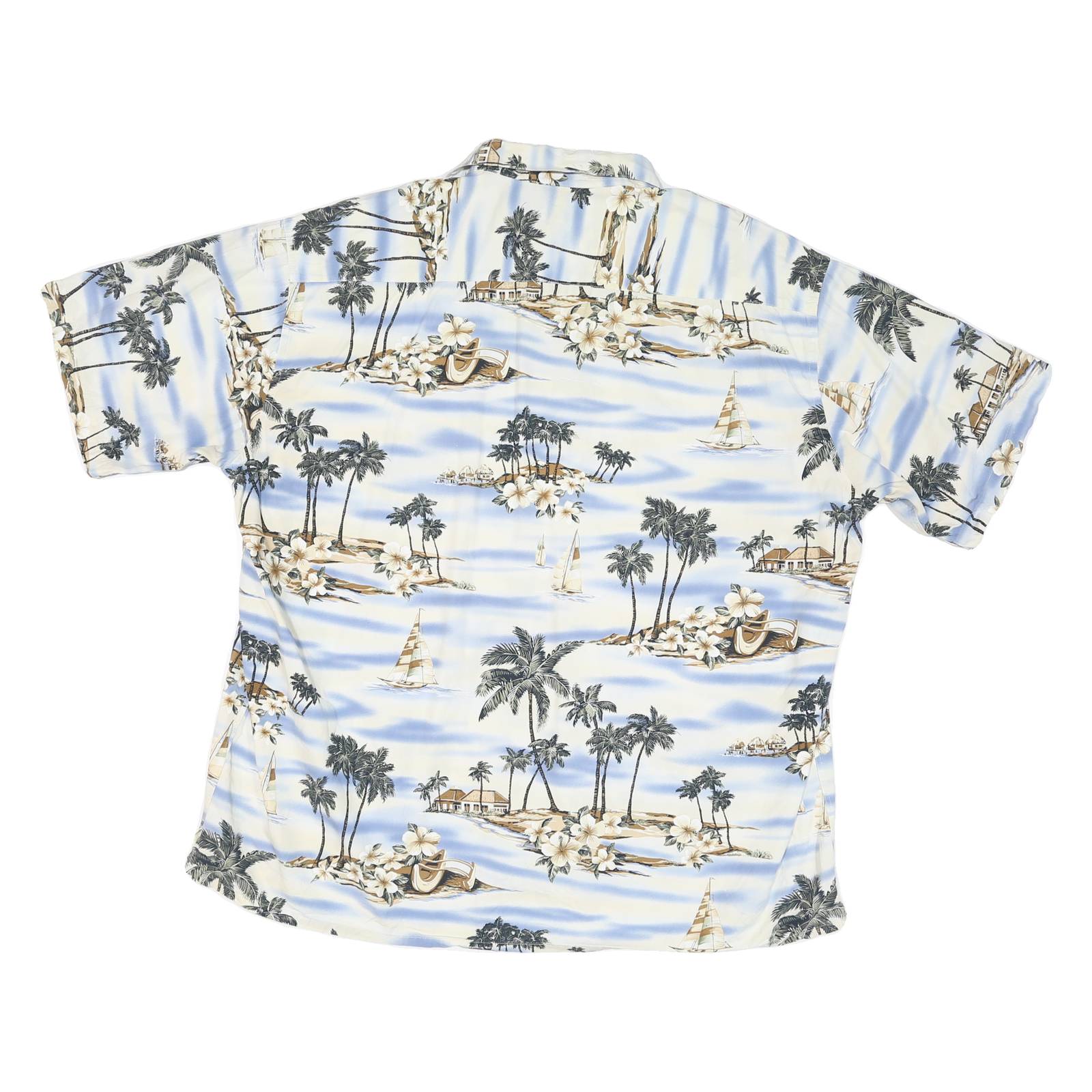 PIERRE CARDIN Mens White Blue Tropical Print Shirt 2XL Cotton Blend Casual