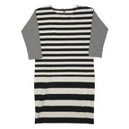 JAEGER Womens Black & White Stripe Day Dress Cotton Blend S Classic Nautical