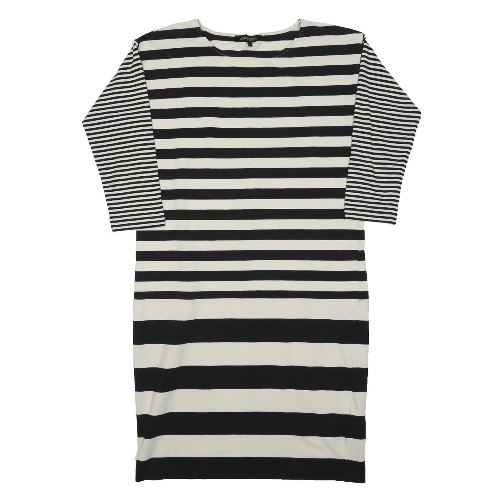 JAEGER Womens Black & White Stripe Day Dress Cotton Blend S Classic Nautical