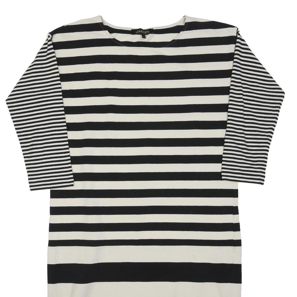 JAEGER Womens Black & White Stripe Day Dress Cotton Blend S Classic Nautical