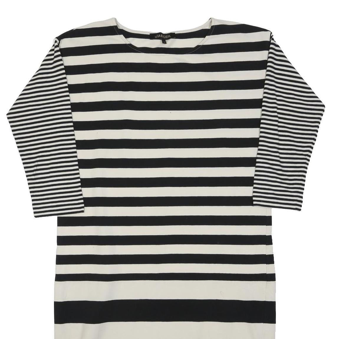 JAEGER Womens Black & White Stripe Day Dress Cotton Blend S Classic Nautical