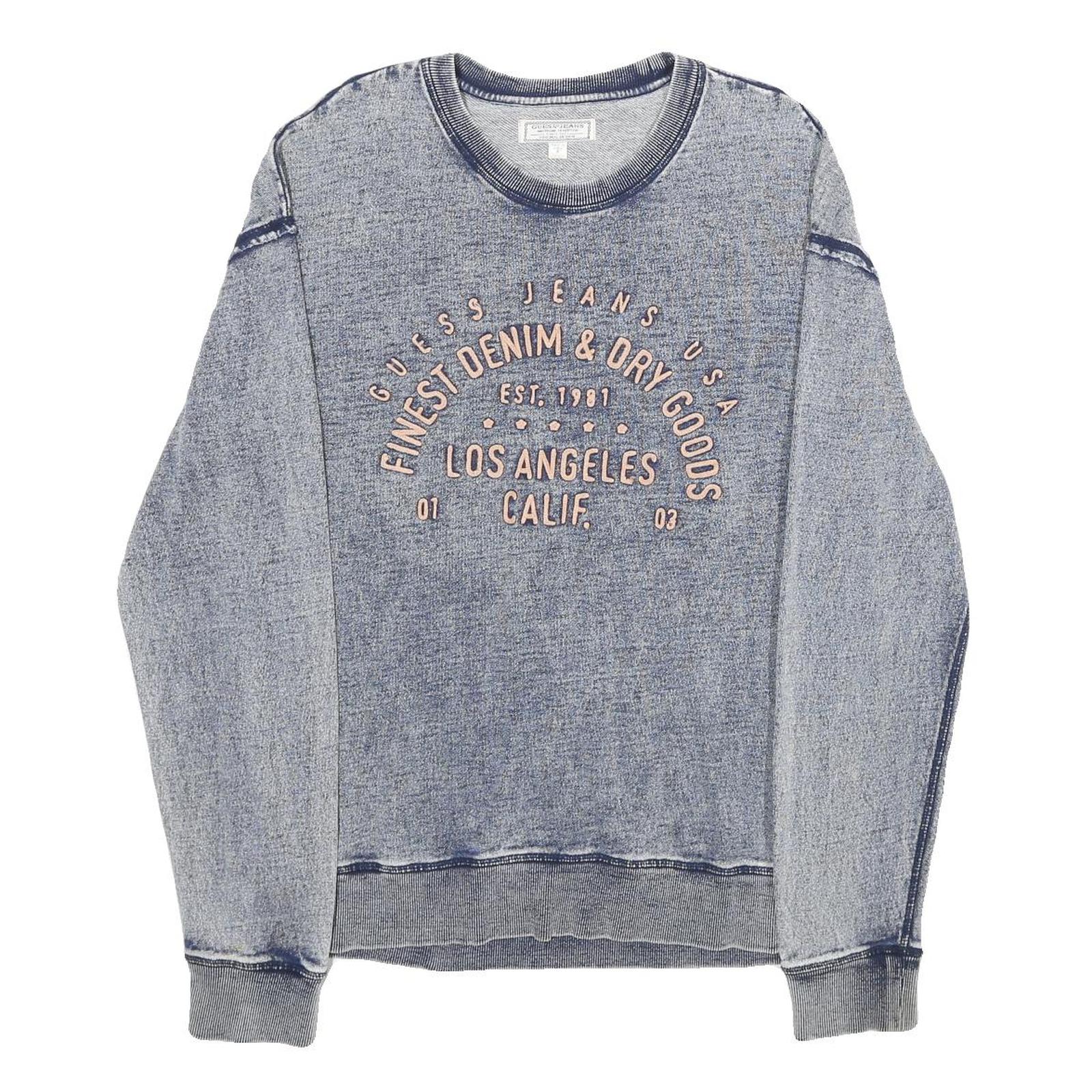 GUESS JEANS Mens Blue Round Neck S Sweatshirt Cotton Casual Pullover