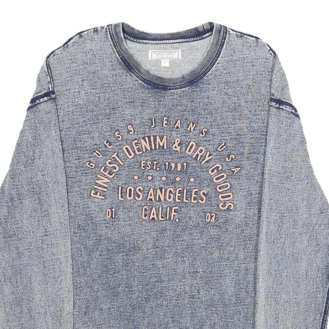 GUESS JEANS Mens Blue Round Neck S Sweatshirt Cotton Casual Pullover