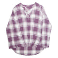 Womens Printed Blouse Purple V-Neck Long Sleeve Plaid L