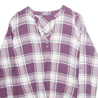 Womens Printed Blouse Purple V-Neck Long Sleeve Plaid L