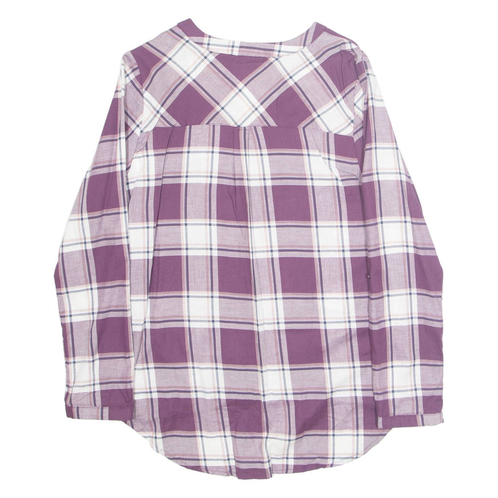Womens Printed Blouse Purple V-Neck Long Sleeve Plaid L