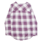 Womens Printed Blouse Purple V-Neck Long Sleeve Plaid L