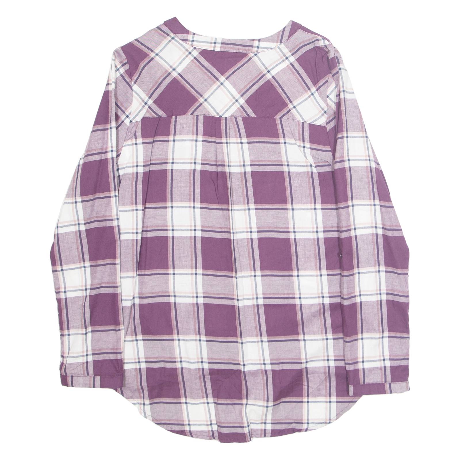 Womens Printed Blouse Purple V-Neck Long Sleeve Plaid L