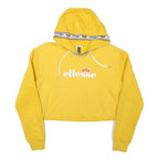 ELLESSE Womens Yellow Crop Hoodie UK 10 Logo Printed Hooded Sweatshirt