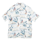 CAMPIA MODA Mens White Blue Sailboat Print Rayon Shirt M Summer Vacation Style