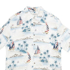 CAMPIA MODA Mens White Blue Sailboat Print Rayon Shirt M Summer Vacation Style