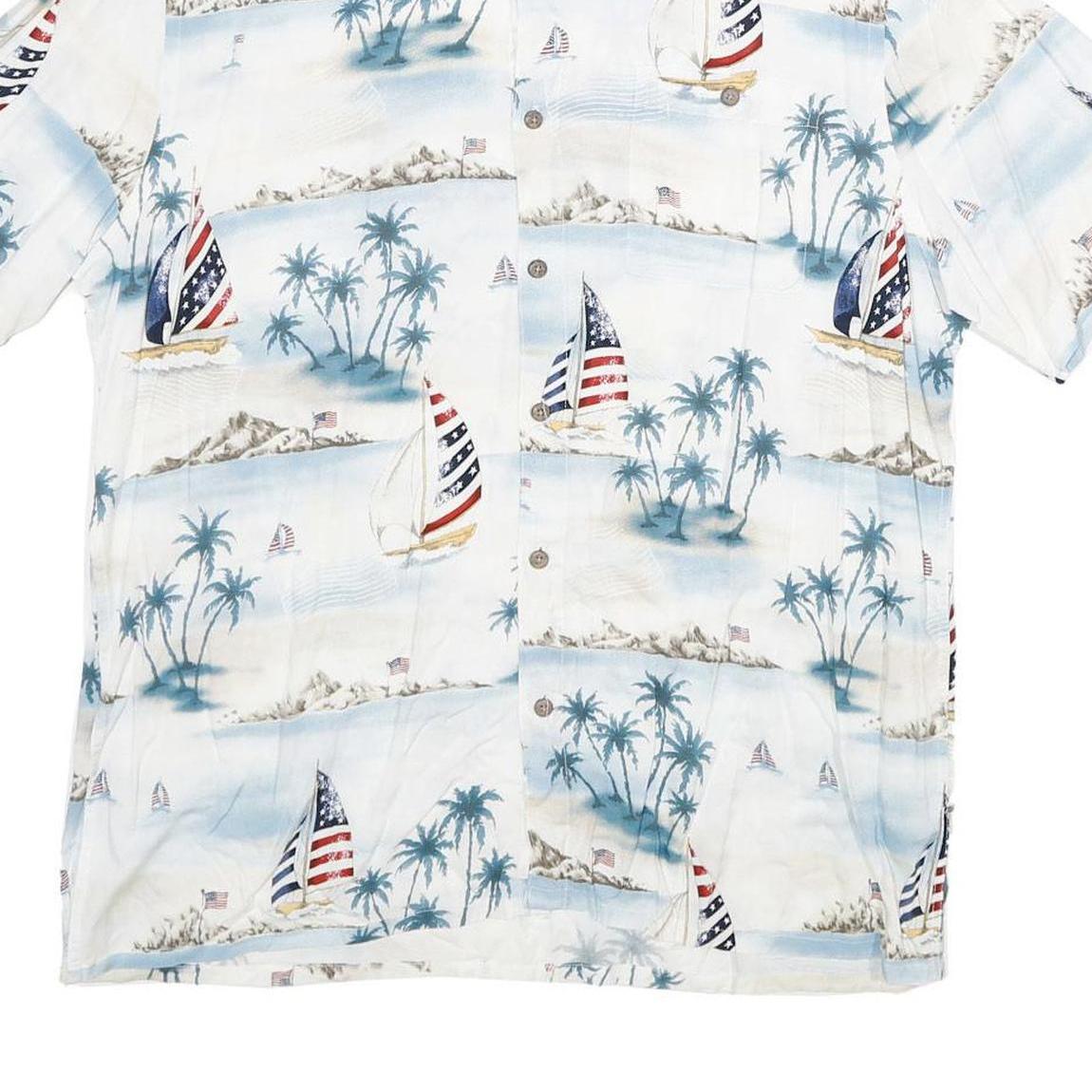 CAMPIA MODA Mens White Blue Sailboat Print Rayon Shirt M Summer Vacation Style