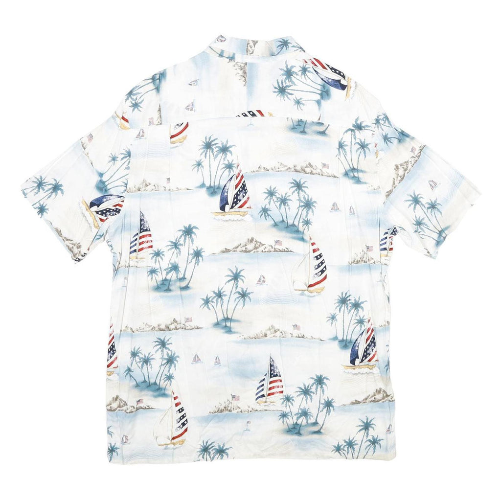 CAMPIA MODA Mens White Blue Sailboat Print Rayon Shirt M Summer Vacation Style