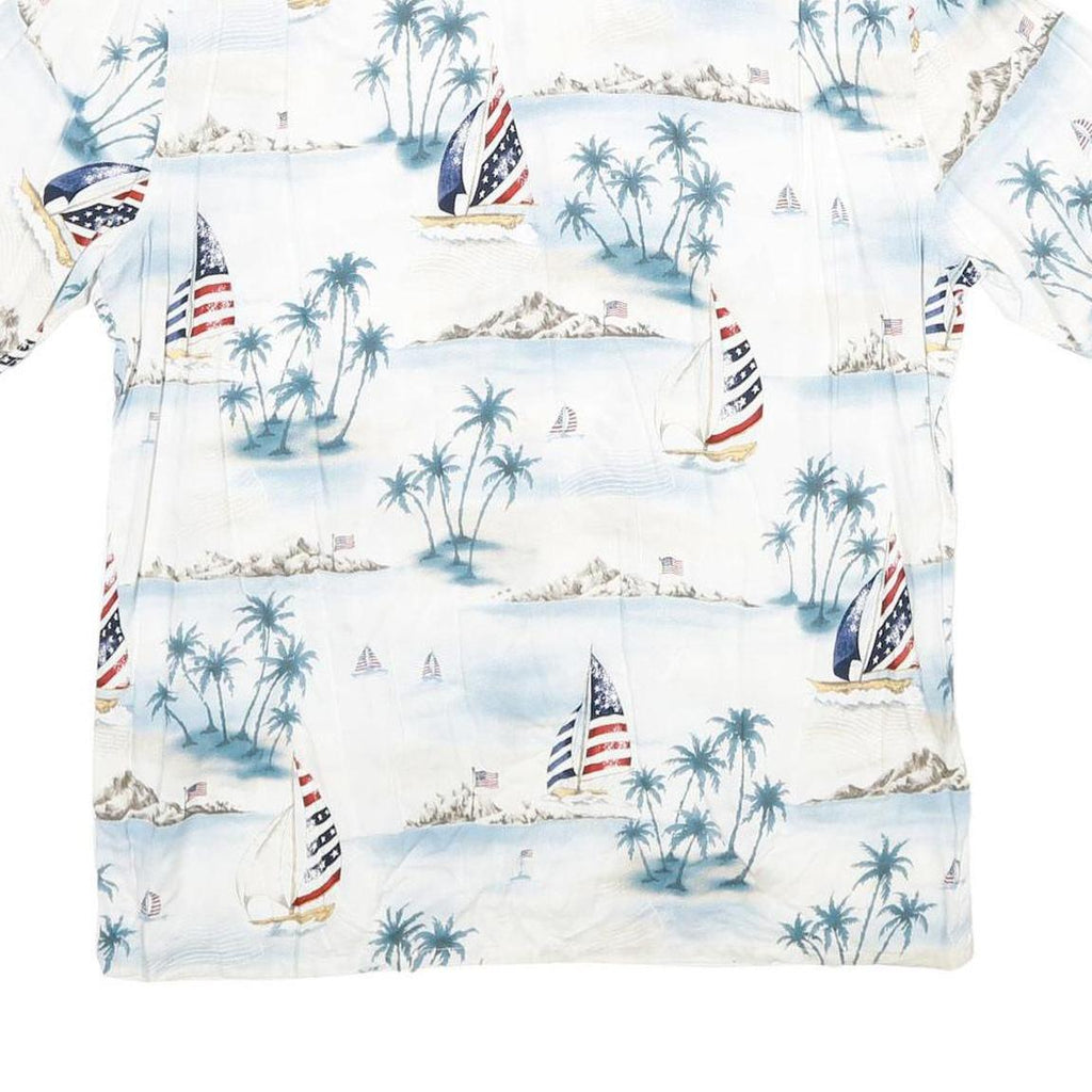 CAMPIA MODA Mens White Blue Sailboat Print Rayon Shirt M Summer Vacation Style