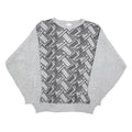 Womens Grey Geometric Pattern Plain Crew Neck Basic Knit Jumper L Acrylic
