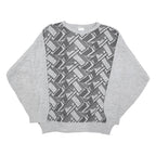 Womens Grey Geometric Pattern Plain Crew Neck Basic Knit Jumper L Acrylic
